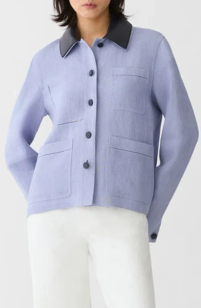 Lafayette 148 New York Linen Blend Canvas Jacket With Detachable Leather Collar In Animal Print