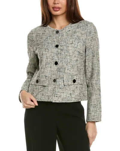 Lafayette 148 New York Linen-blend Collarless Flap Pocket Jacket In Black