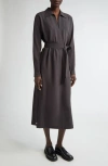 Lafayette 148 New York Long Sleeve Finesse Crepe Belted Shirtdress In Carbon