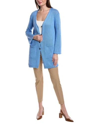 Lafayette 148 New York Loose Knit Button Front Silk-blend Sweater In Blue
