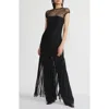 Lafayette 148 New York Macramé Yoke Fringe Hem Knit Dress In Black