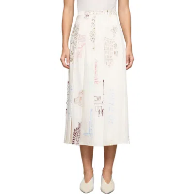 Lafayette 148 New York Manhattan Print Pleated Twill A-line Midi Skirt In White