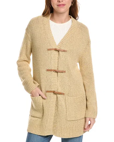 Lafayette 148 New York Marled Leather Trimmed Cardigan In Blue