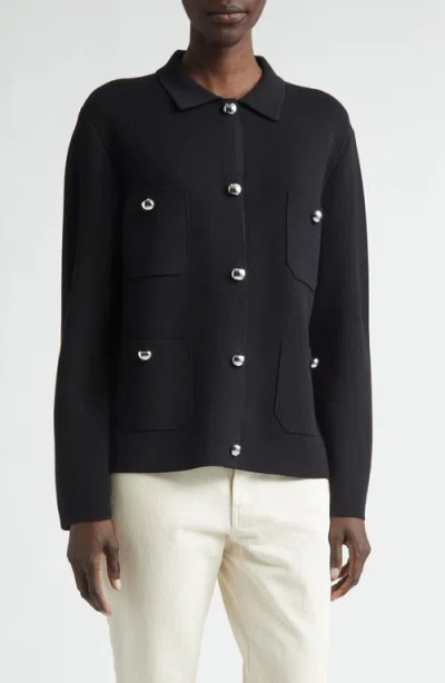 Lafayette 148 New York Matte Crepe Shirt Jacket In Black