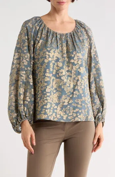 Lafayette 148 New York Metallic Balloon Sleeve Silk Blend Jacquard Top In Multi