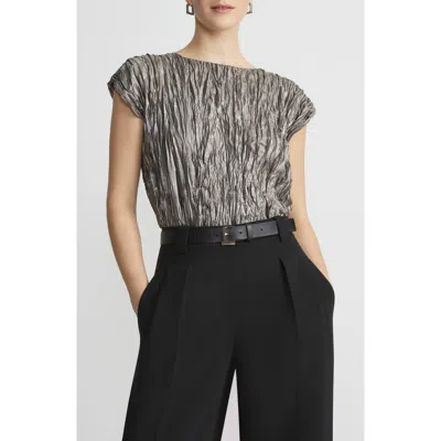 Lafayette 148 Crinkled Metallic Blouse In Pewter Metallic