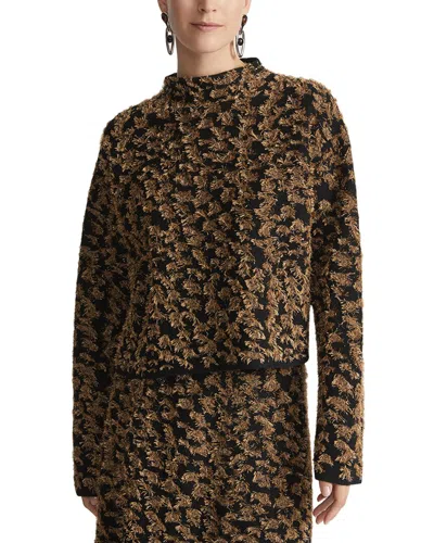 Lafayette 148 New York Metallic Fringed Open Neck Wool Sweater In Multi