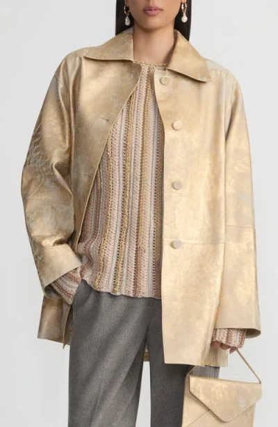LAFAYETTE 148 LAFAYETTE 148 NEW YORK METALLIC LEATHER SWING COAT