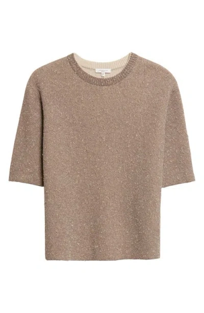 Lafayette 148 New York Metallic Textured Double Knit Sweater In Brown
