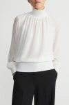 Lafayette 148 Opaque & Sheer Silk Wrap Blouse In Cloud