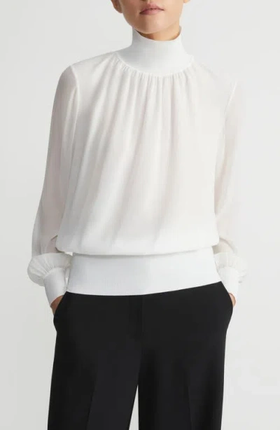 Lafayette 148 Opaque & Sheer Silk Wrap Blouse In Cloud