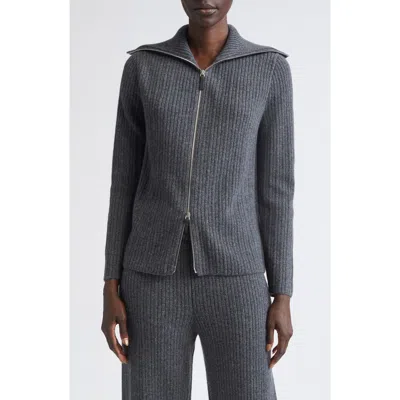 Lafayette 148 New York Mixed Stitch Zip Cardigan In Gray