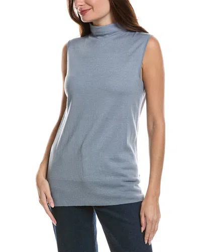 Lafayette 148 New York Mock Neck Cashmere & Silk-blend Sweater In Blue