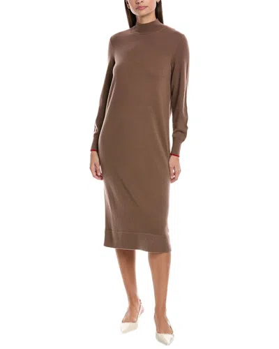 Lafayette 148 New York Mock Neck Cashmere-blend Sweaterdress In Brown