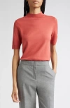 Lafayette 148 New York Mock Neck Short Sleeve Sweater In Orange