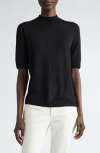 Lafayette 148 New York Mock Neck Short Sleeve Sweater In Black