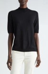 Lafayette 148 New York Mock Neck Short Sleeve Sweater In Black
