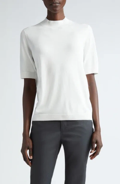 Lafayette 148 New York Mock Neck Short Sleeve Sweater In Cloud