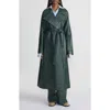 Lafayette 148 Leather Trench Coat In Deep Malachite
