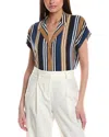 Lafayette 148 New York Notch Collar Dolman Silk Blouse In Multi