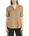 Lafayette 148 New York Notch Collar Silk-blend Slim Shirt In Brown