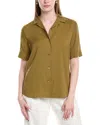 Lafayette 148 New York Notch Collar Silk-blend Slim Shirt In Green