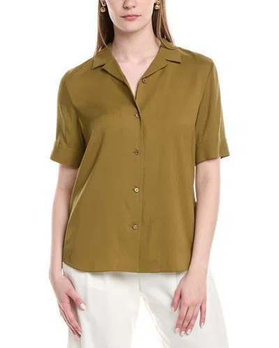 Lafayette 148 New York Notch Collar Silk-blend Slim Shirt In Green