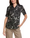 Lafayette 148 New York Notch Collar Silk-blend Slim Shirt In Black