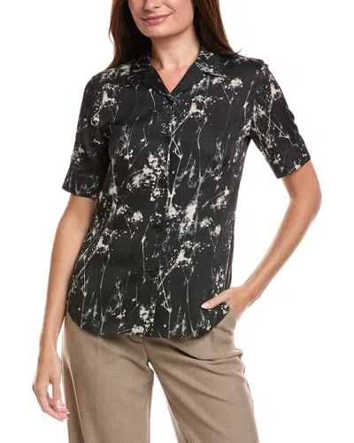 Lafayette 148 New York Notch Collar Silk-blend Slim Shirt In Black