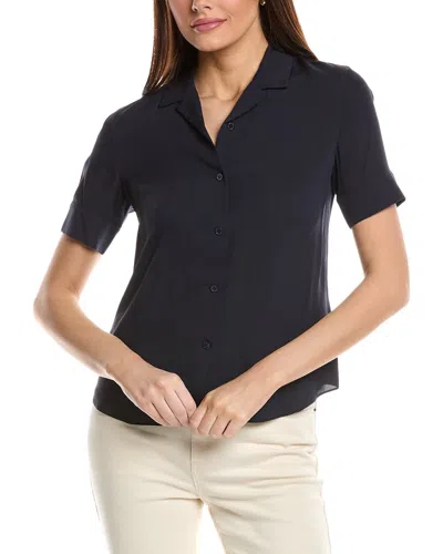 Lafayette 148 New York Notch Collar Slim Silk Shirt In Blue