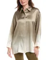 Lafayette 148 New York Ombre Boyfriend Oversized Silk Shirt In Green