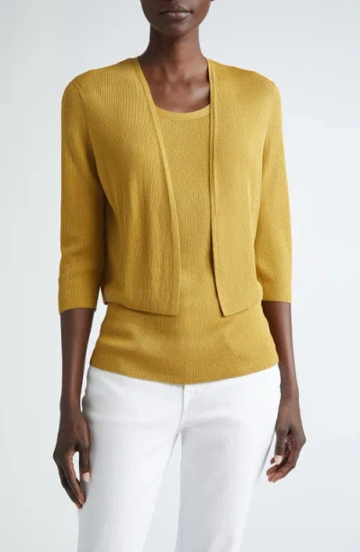 Lafayette 148 New York Open Front Crop Cardigan In Desert Grass