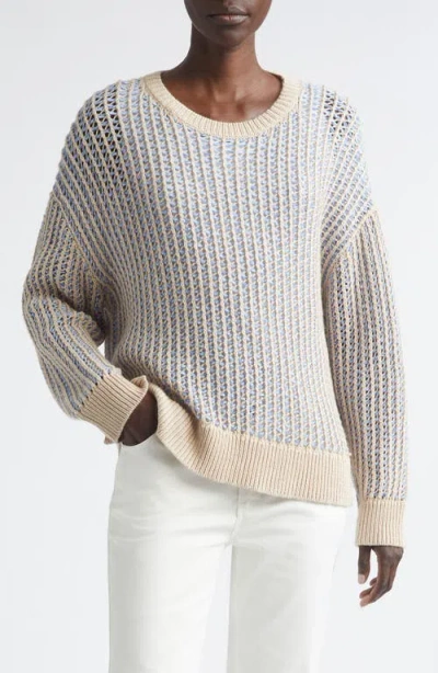 Lafayette 148 New York Open Stitch Cashmere & Silk Crewneck Sweater In White