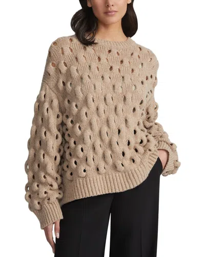 Lafayette 148 New York Open Stitch Crewneck Sweater In Brown
