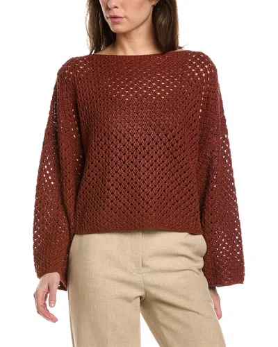 Lafayette 148 New York Open Stitch Linen-blend Sweater In Brown