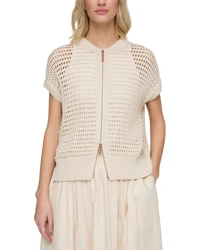 Lafayette 148 New York Plus Open Stitch Zip Front Sweater In Neutral