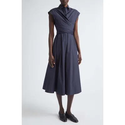 Lafayette 148 New York Organic Cotton Poplin Wrap Shirtdress In Blue