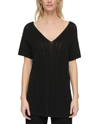 Lafayette 148 New York Ottoman Stitch V-neck Silk-blend Pullover In Black