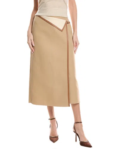 Lafayette 148 New York Overlap Leather-trim Midi Skirt In Brown