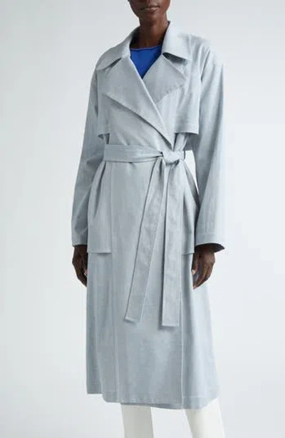 Lafayette 148 New York Belted A-line Linen-blend Trench Coat In Green