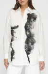 Lafayette 148 Oversized Abstract-print Boyfriend Shirt In White