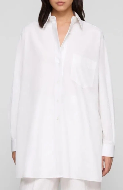 Lafayette 148 New York Oversize Cotton Poplin Convertible Wrap Blouse In White