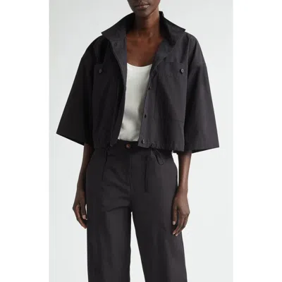 Lafayette 148 New York Oversize Cotton Poplin Crop Shirt Jacket In Multi