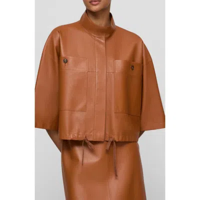 Lafayette 148 Nappa Leather Oversized Cropped Shirt Jacket In Brown