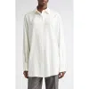 Lafayette 148 New York Oversize Point Collar Stretch Silk Button-up Shirt In Neutral