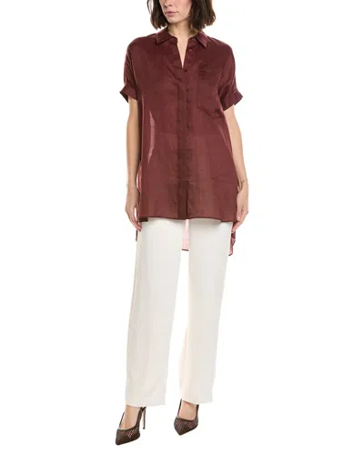 Lafayette 148 New York Oversized Short Sleeve Shirt In Burgundy