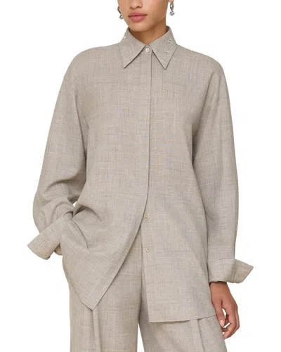 Lafayette 148 New York Oversized Wool, Silk, & Linen-blend Shirt In Gray