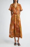 Lafayette 148 Plus-size Pastel Print Gemma Cloth Voile Belted Shirtdress In Red Ochre Multi