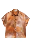 Lafayette 148 New York Pastel Print Oversize Dolman Sleeve Silk Satin Blouse In Red Ochre Multi