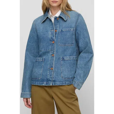 Lafayette 148 New York Patch Pocket Denim Jacket In Blue